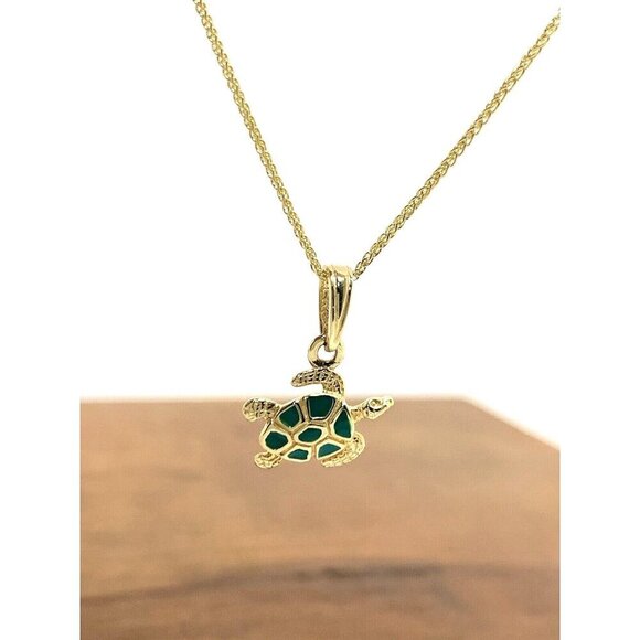 Small Turtle Pendant 14k Yellow Gold Women's Necklace 20'' Chain - Picture 1 of 13